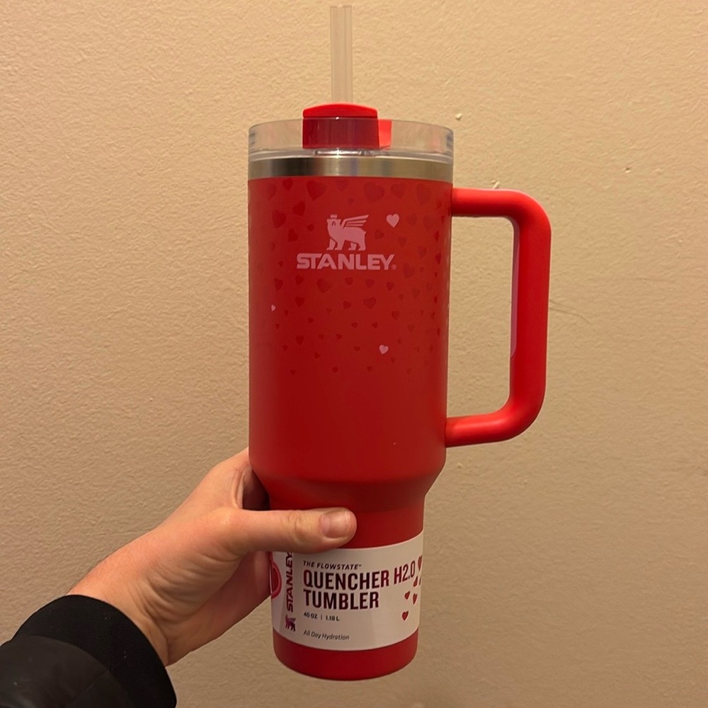 NWT Stanley 40 oz Stainless Steel H2.0 Flowstate Quencher Tumbler Ruby Hearts